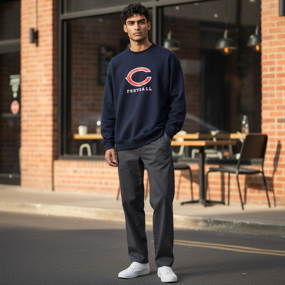 Chicago Bear Embroidered Logo Mens XL Blue Pullover Crewneck NFC North